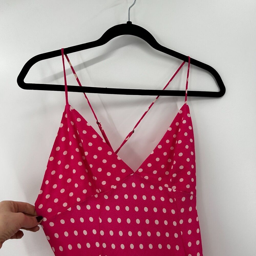 RESA Hot Pink White Polka Dot Harper Slip Midi Dress Lightweight Size Medium - Picture 7 of 10
